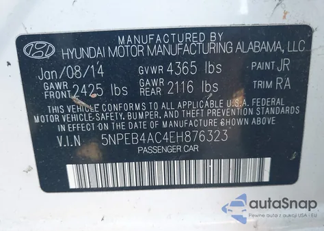 2014 Hyundai Sonata Gls из США, поврежденный, VIN 5NPEB4AC4EH876323